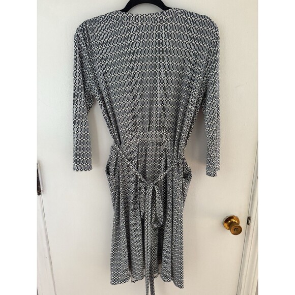 ELLIE KAI Women’s 2 Wrap Dress Black/Blue White V-Neck 3/4 Sleeve Knee Length - Picture 5 of 7